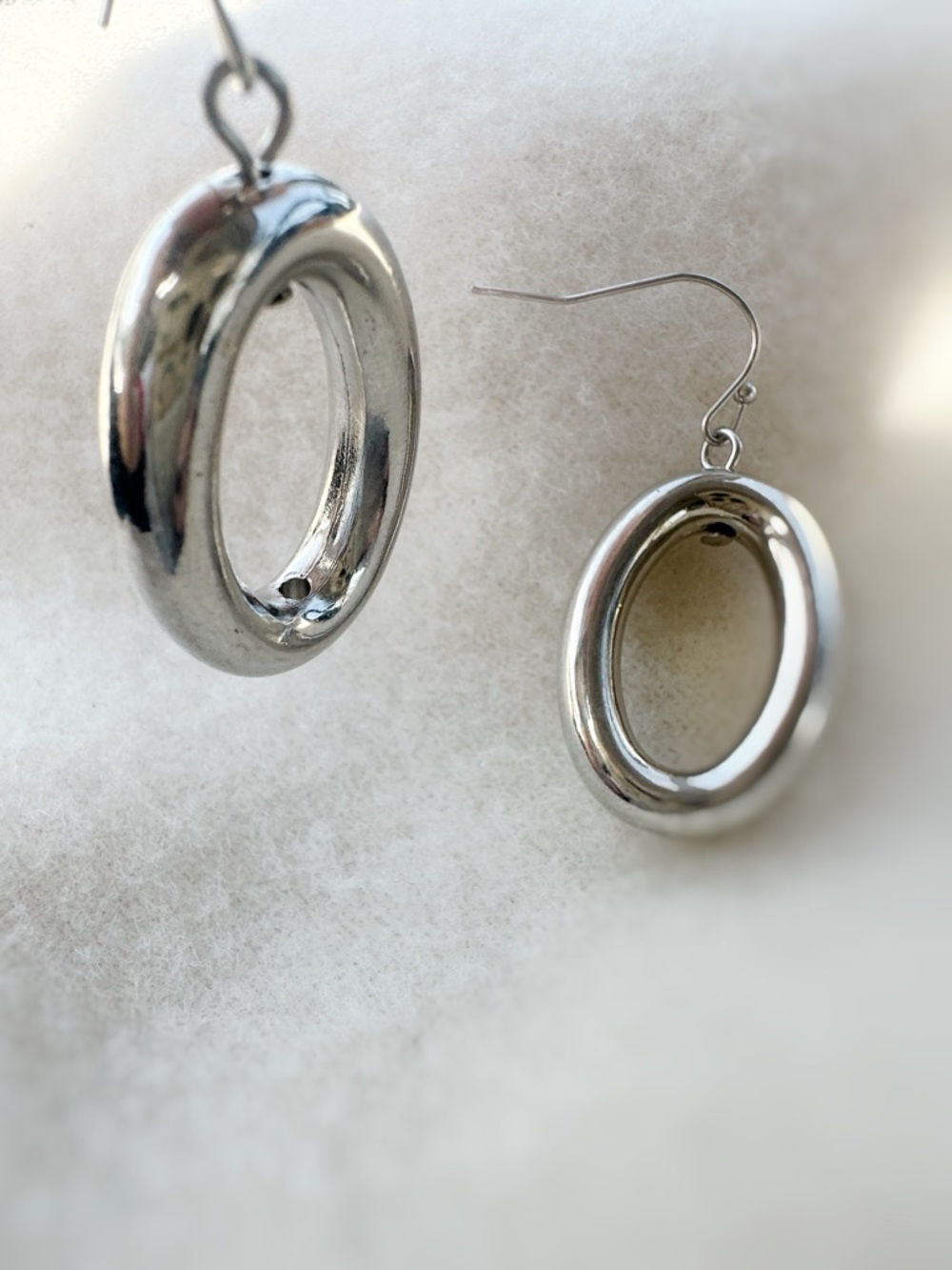 Minimalist Silver Tone Oval Drop Earrings